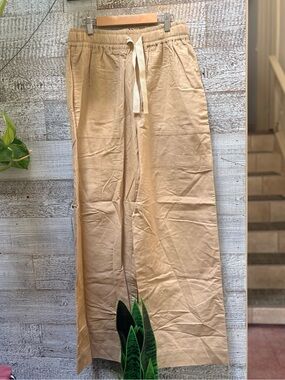 Scotch & Soda | NWT "Noa" High-Rise Wide Leg Linen-Blend Pants - 4-6, Sandy Tan